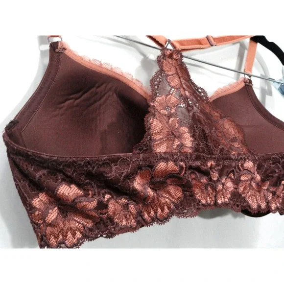 Adore Me Bra Lace Racer Back Plunge Front Close Pushup Brown Women's Size 34DD - Picture 7 of 11